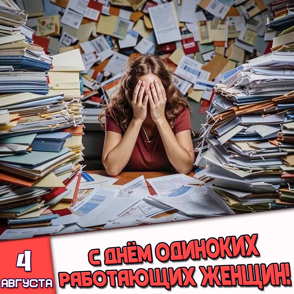 Открытка 4 августа - с днём одиноких работающих женщин!