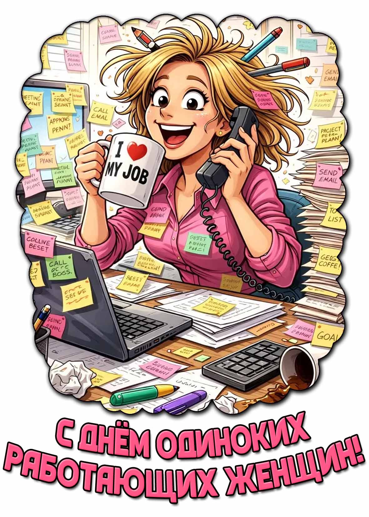 Прикольная картинка "С днём одиноких работающих женщин! I love my job!"