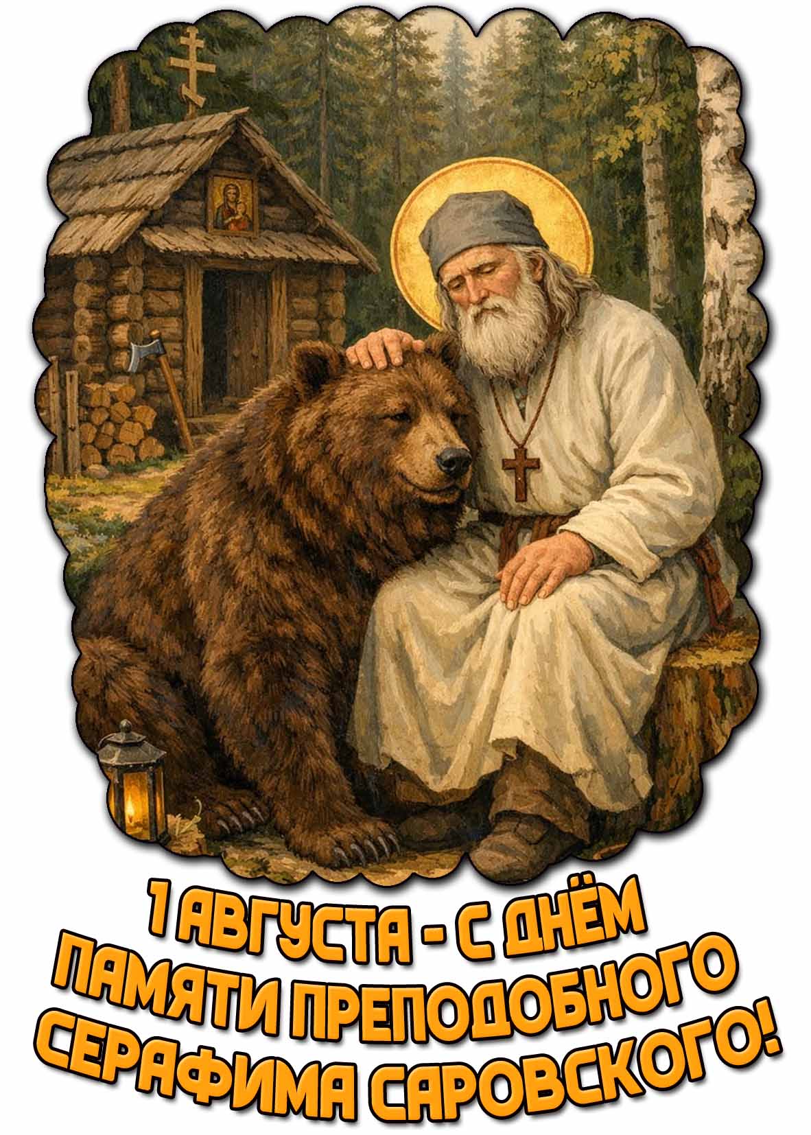 Открытка с днём памяти преподобного Серафима Саровского - 1 августа