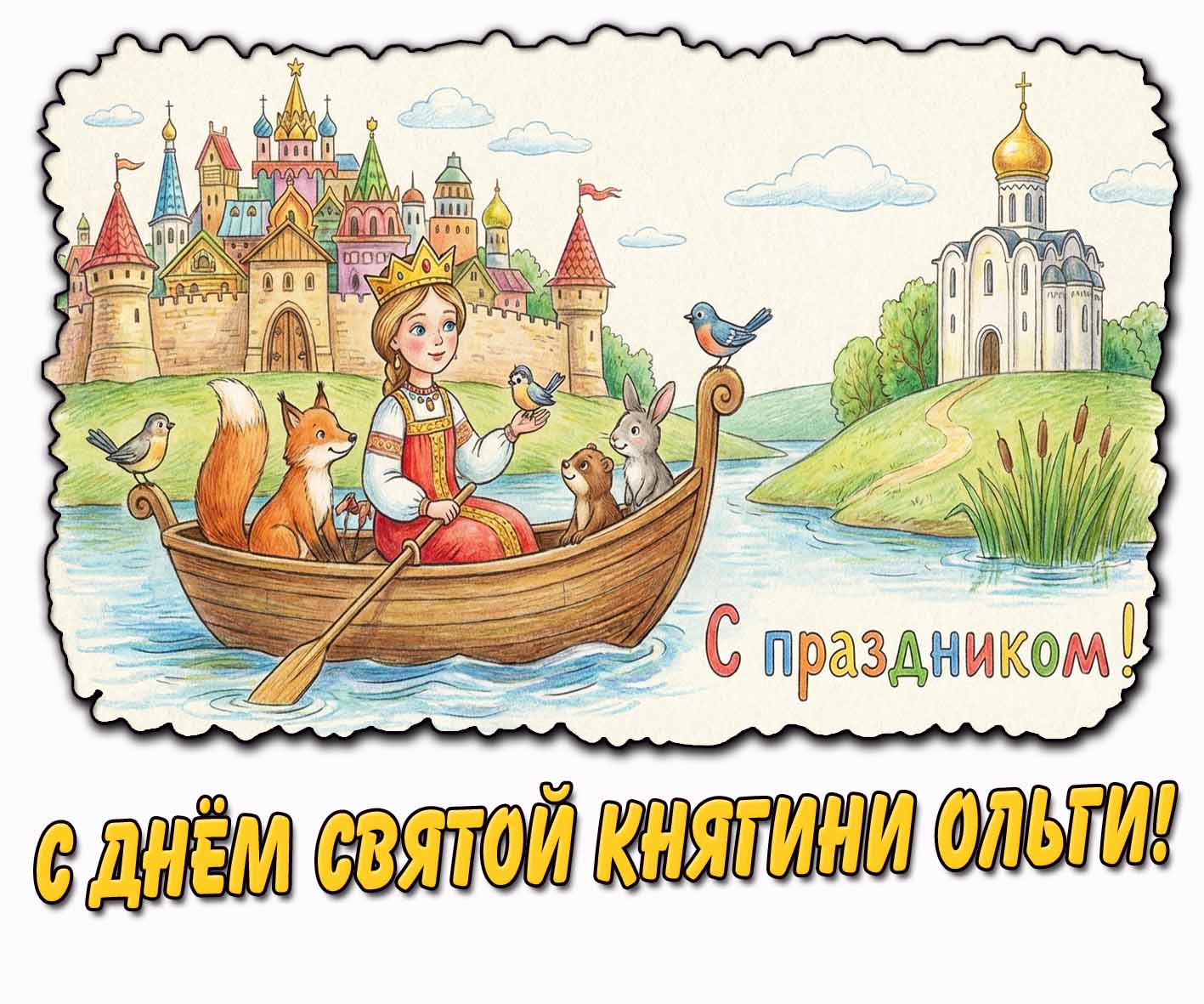 Детская открытка "С днём святой княгини Ольги! С праздником!"
