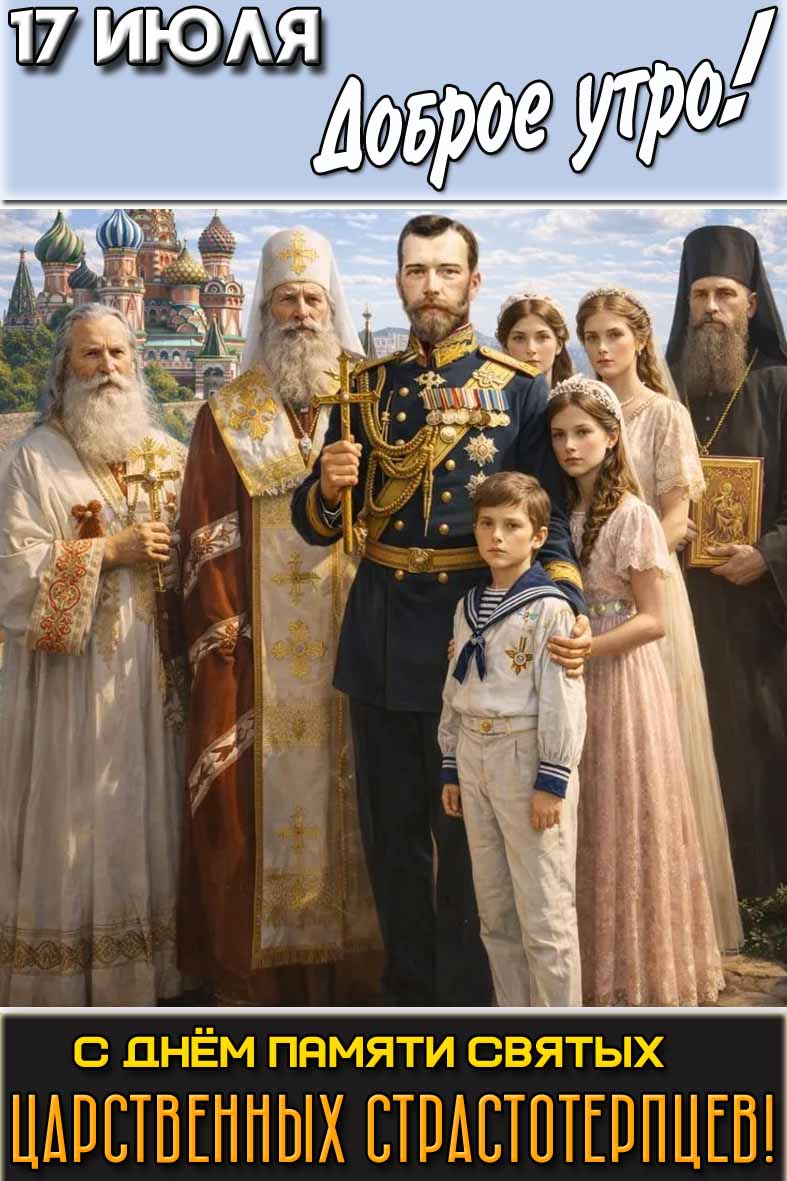 Открытка "17 июля доброе утро! С днём памяти святых Царственных страстотерпцев!"