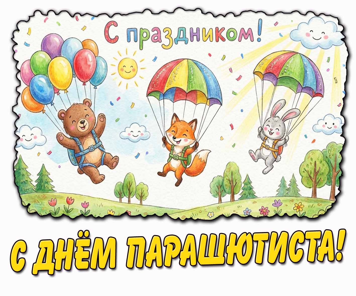 Детская картинка "С днём парашютиста! С праздником!"