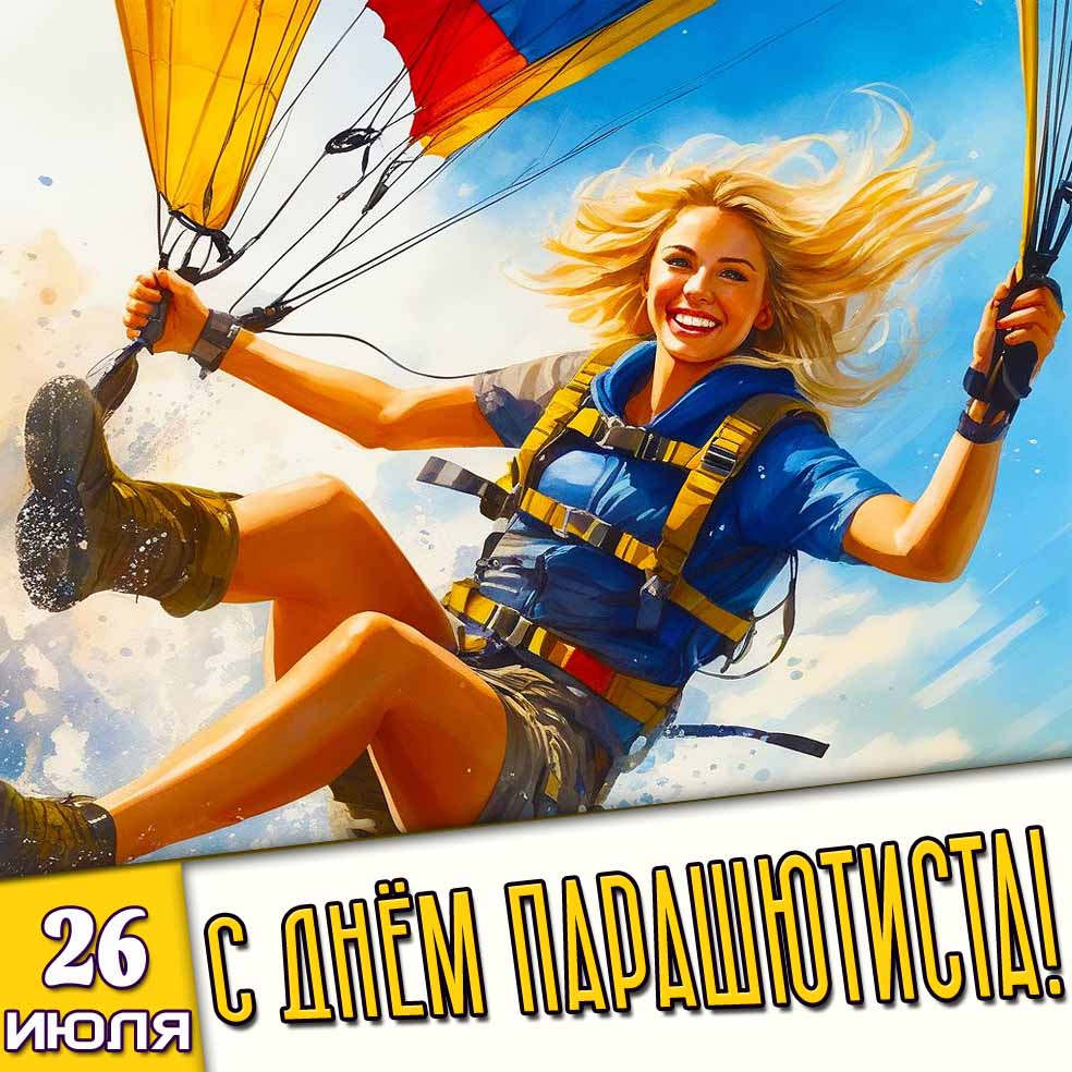 Открытка 26 июля - с днём парашютиста!