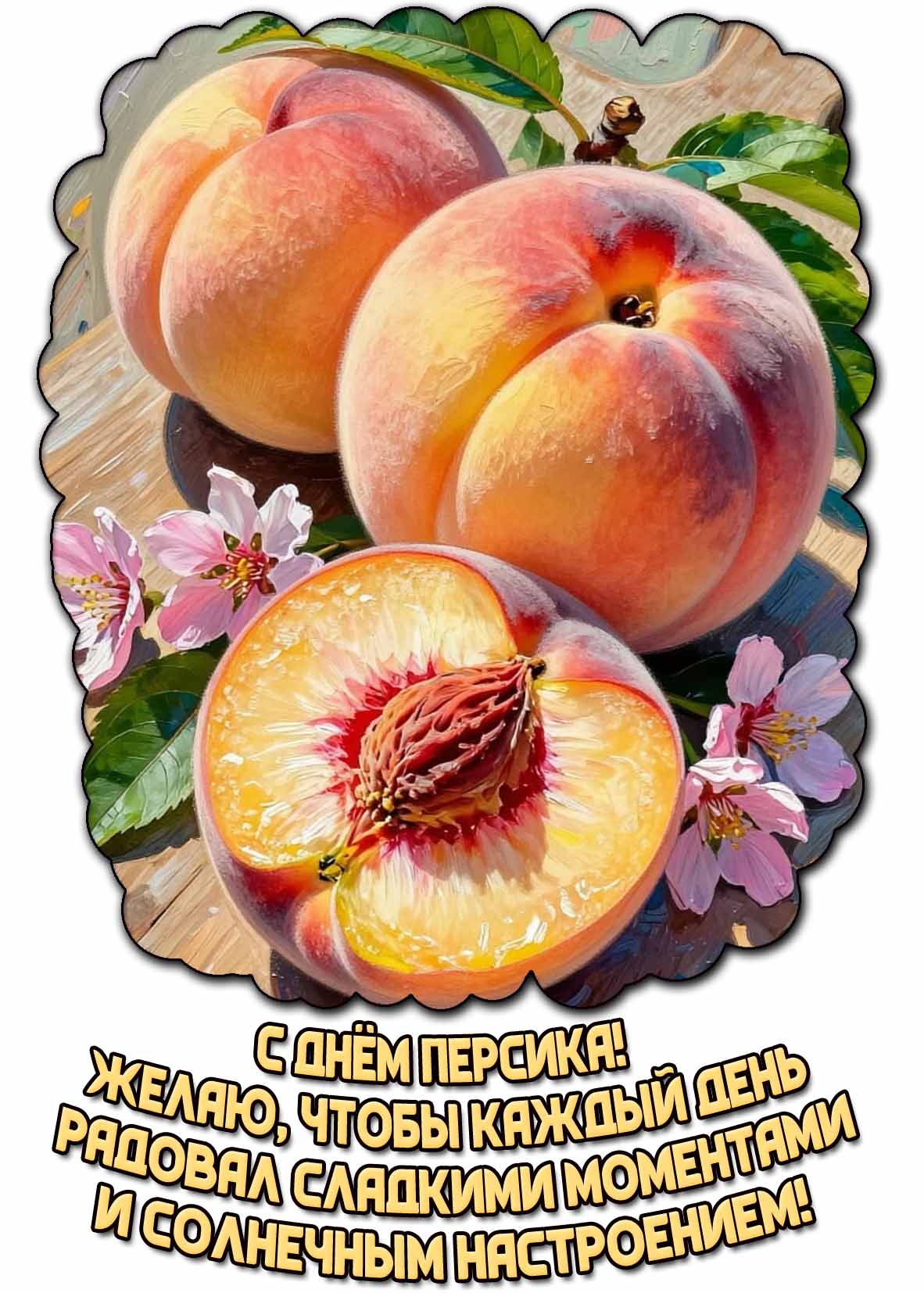 Картинка "С днём персика! Желаю, чтобы каждый день радовал сладкими моментами и солнечным настроением!"