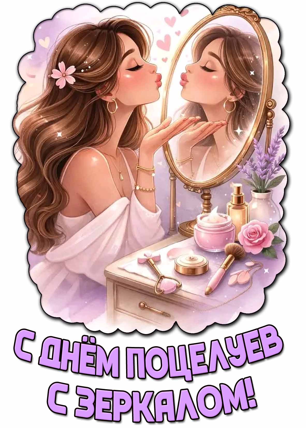 Открытка с днём поцелуев с зеркалом