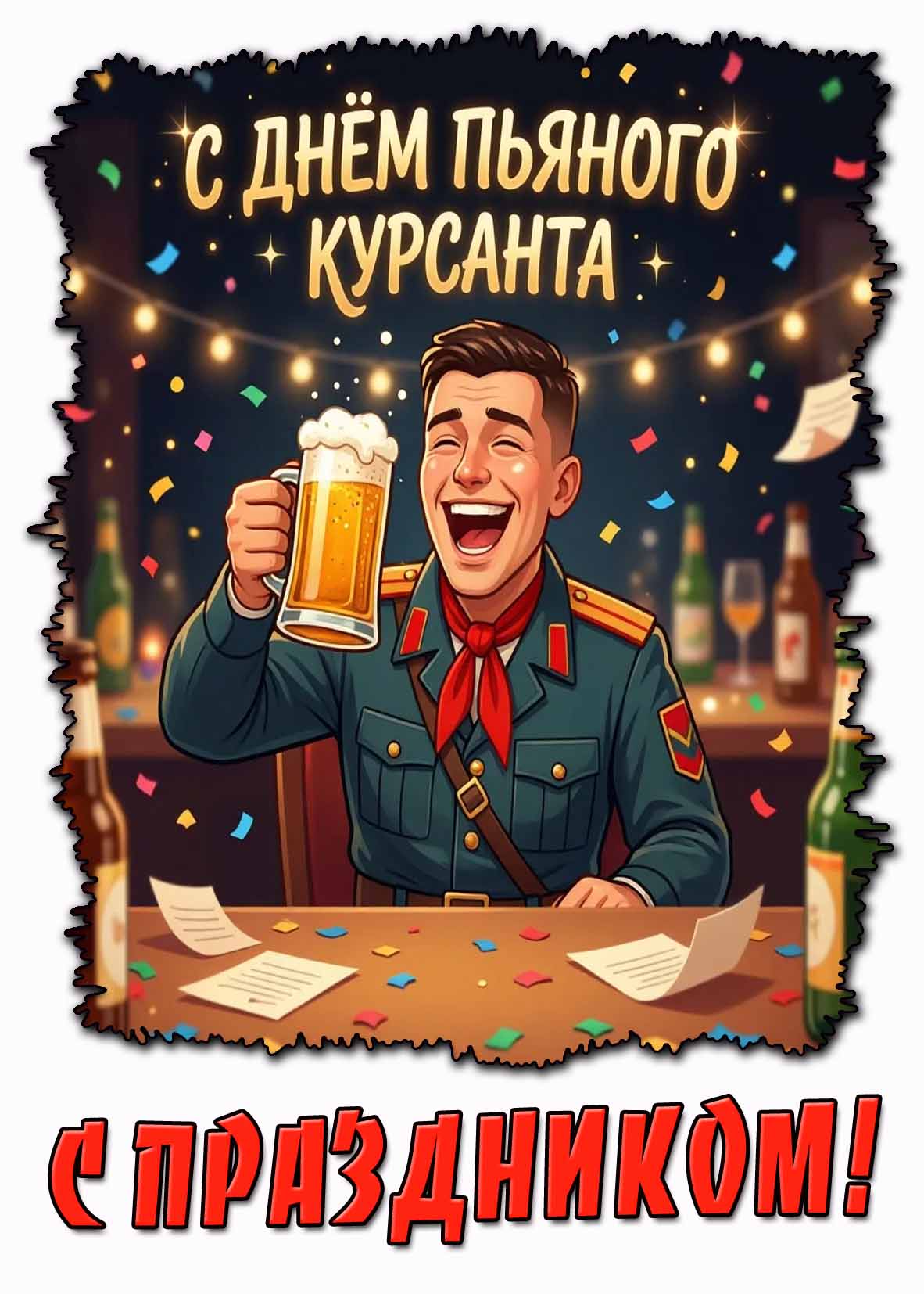 Прикольная открытка "С днём пьяного курсанта! С праздником!"