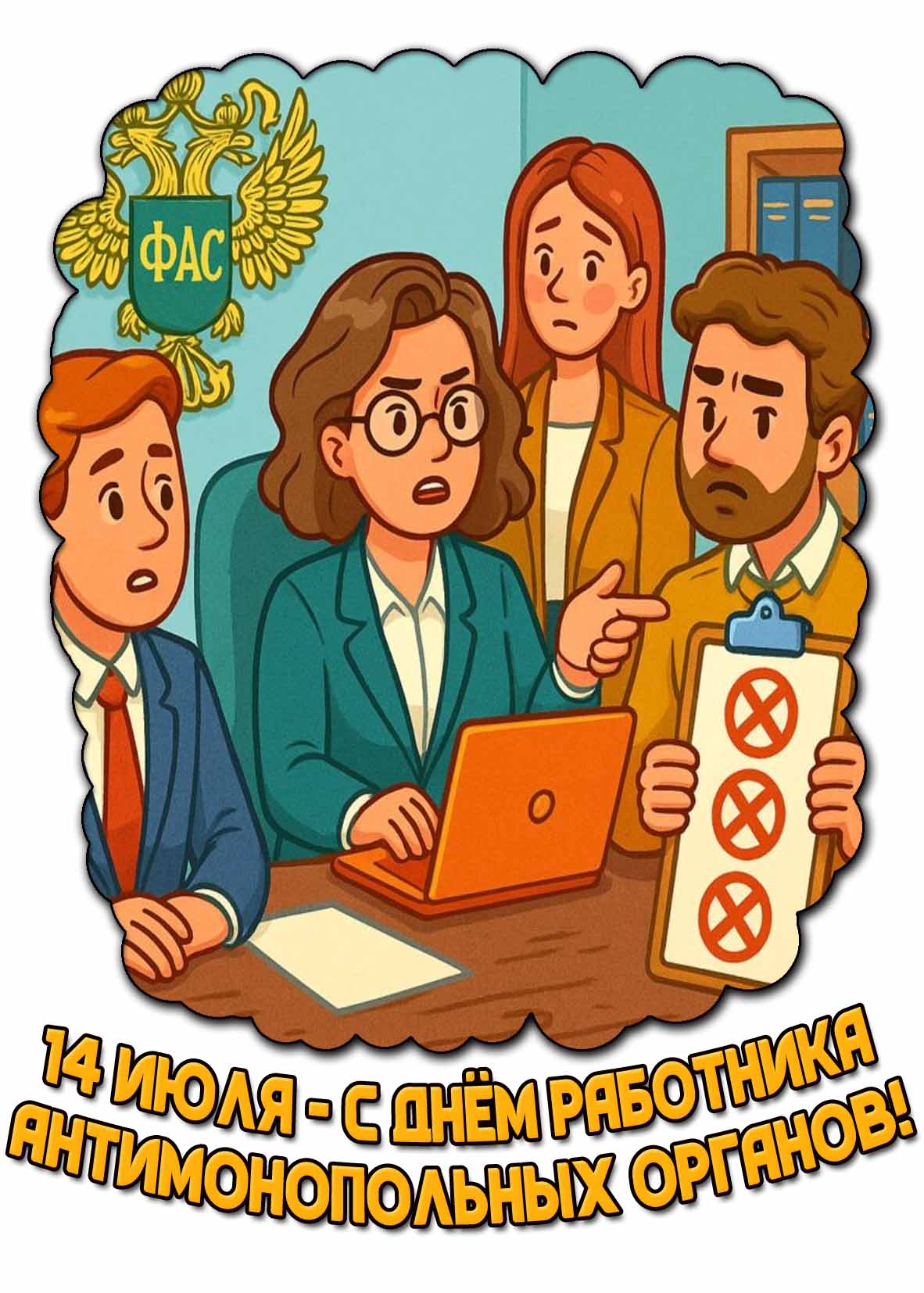 Прикольная открытка 14 июля - с днём работника антимонопольных органов!