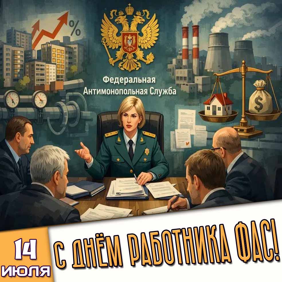 Открытка 14 июля - с днём работника ФАС!