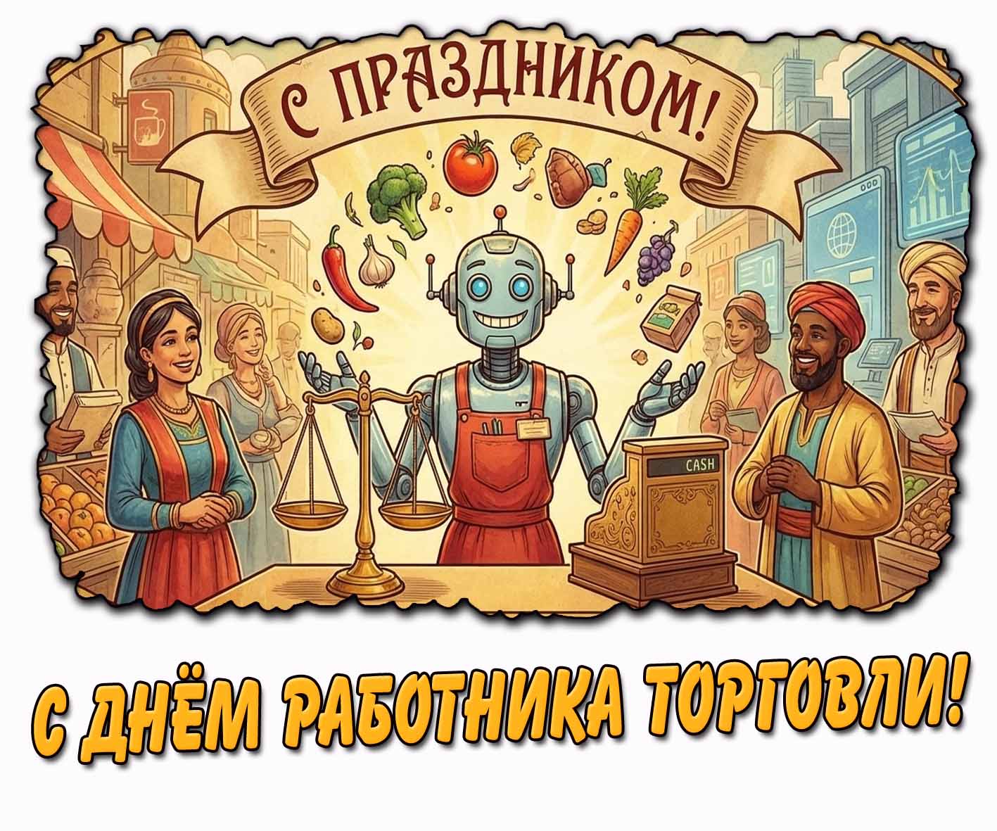 Прикольная открытка "С днём работника торговли! С праздником!"