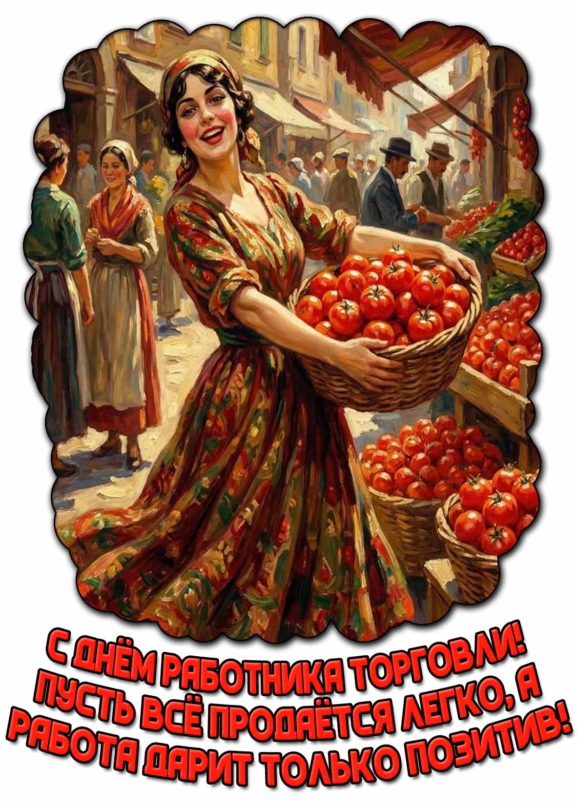 Открытка "С днём работника торговли! Пусть всё продаётся легко, а работа дарит только позитив!"