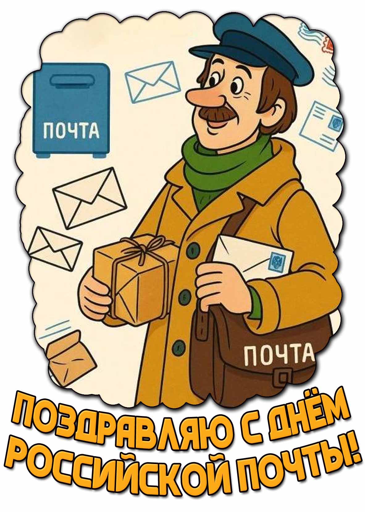 Поздравляю с днём российской почты! - открытка с почтальоном Печкиным
