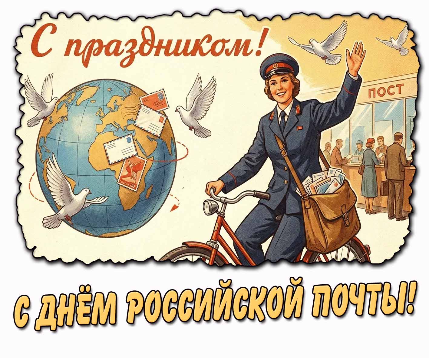 Советская картинка "С днём российской почты! С праздником!"