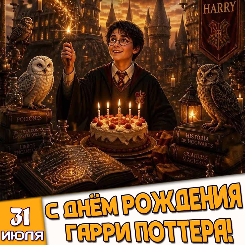 Открытка 31 июля - с днём рождения Гарри Поттера!