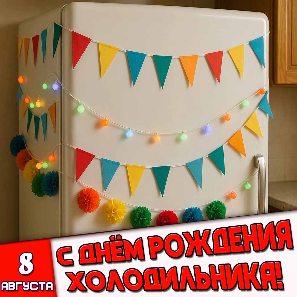 Картинка 8 августа - с днём рождения холодильника!