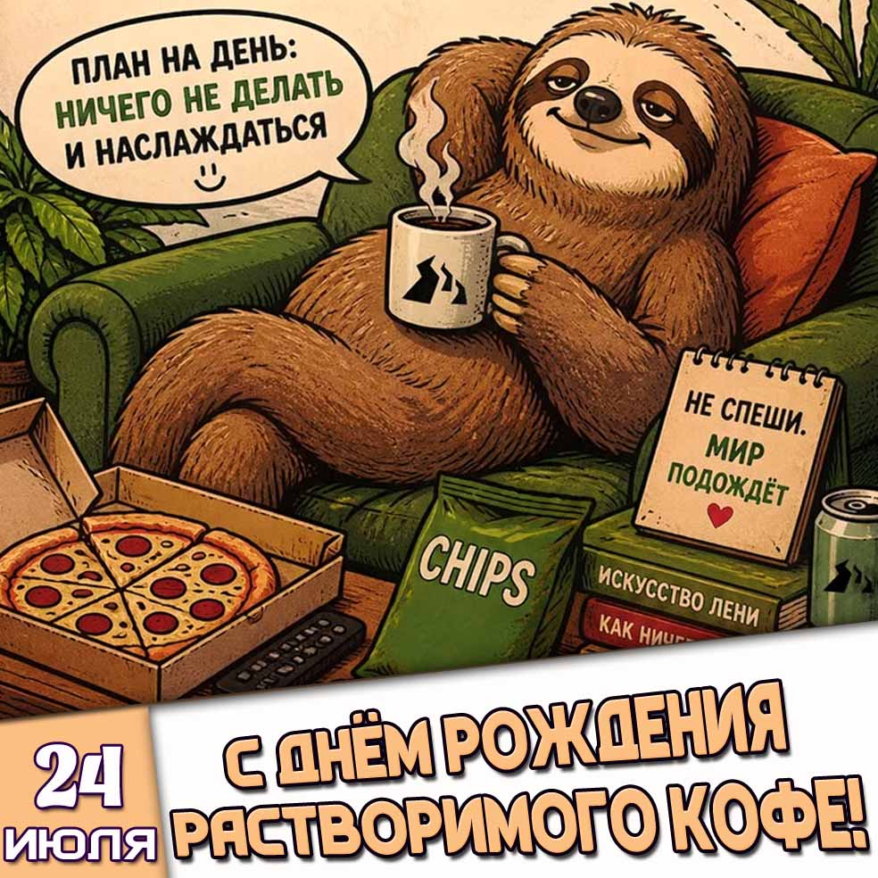 Прикольная картинка 24 июля - с днём рождения растворимого кофе!