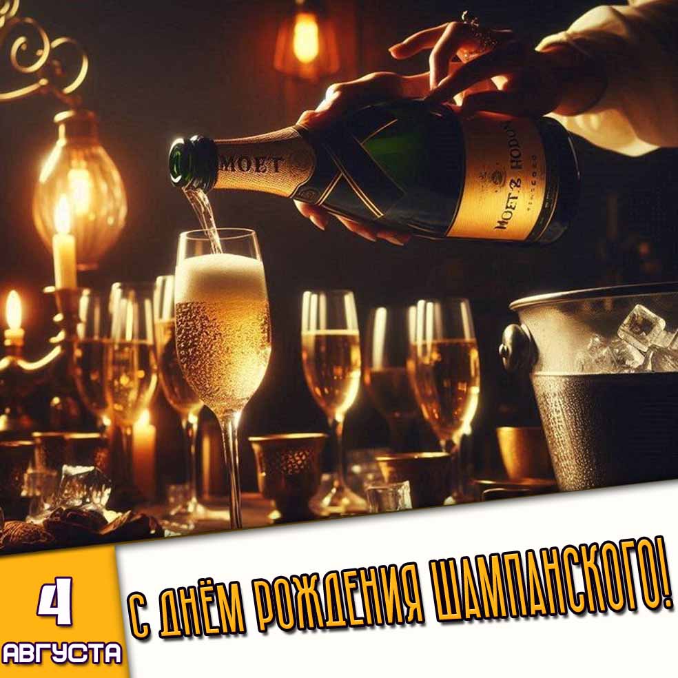 Картинка 4 августа - с днём рождения шампанского!