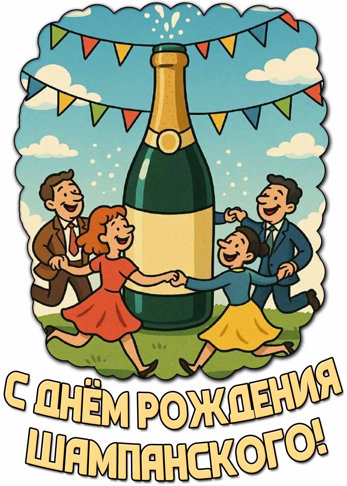 С днём рождения шампанского! - прикольная открытка