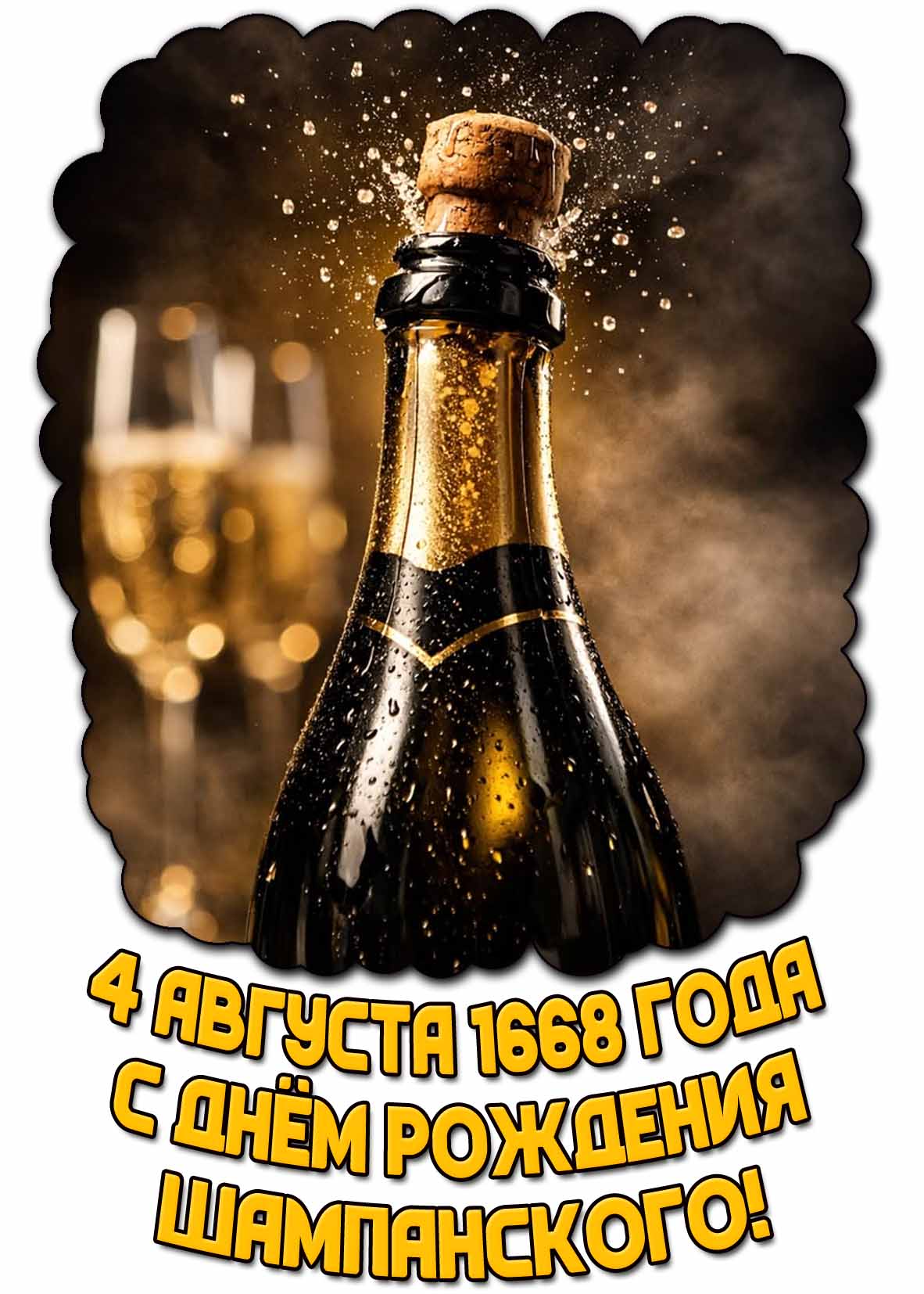 Открытка 4 августа 1668 года - с днём рождения шампанского!