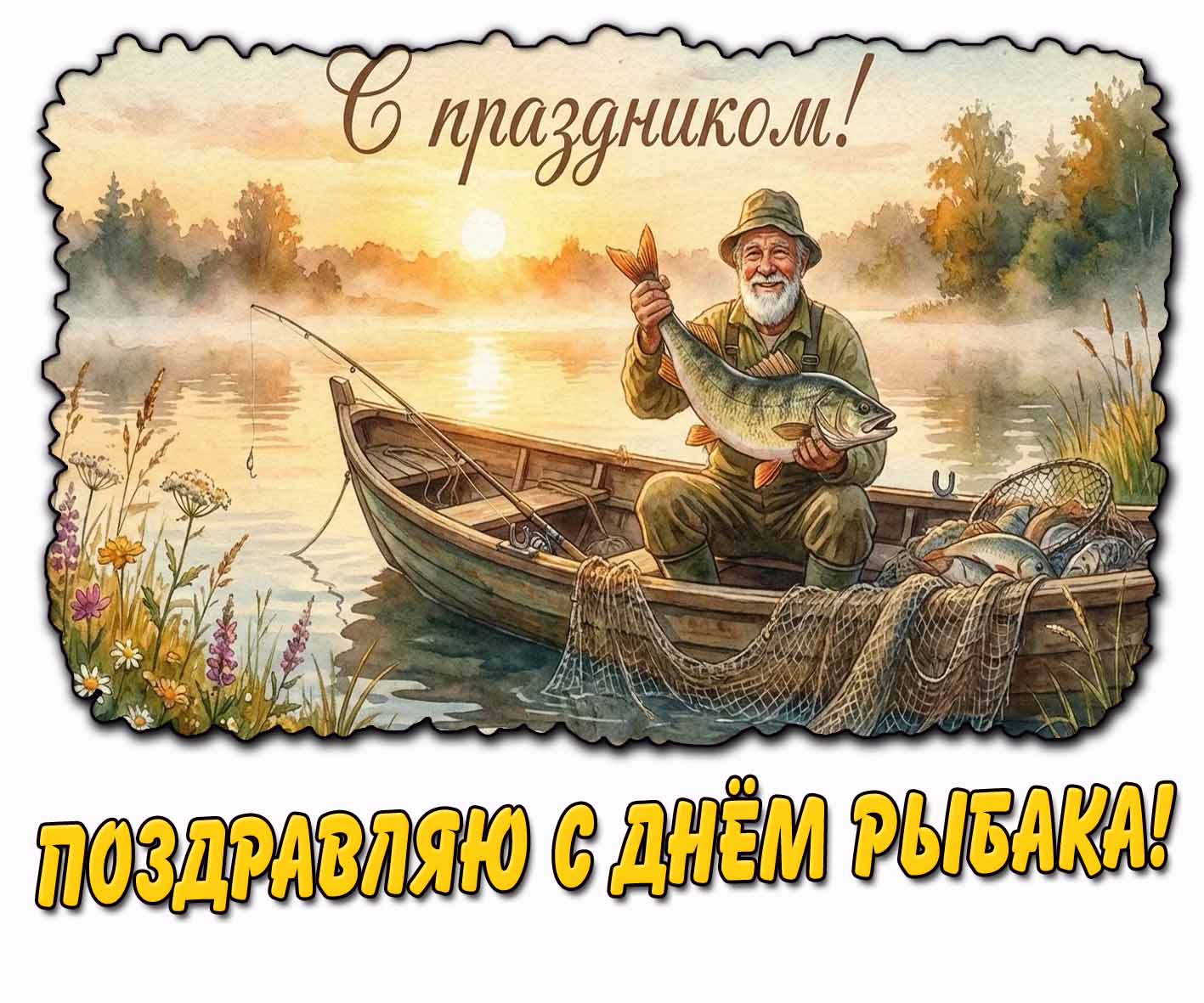 Душевная картинка "Поздравляю с днём рыбака! С праздником!"