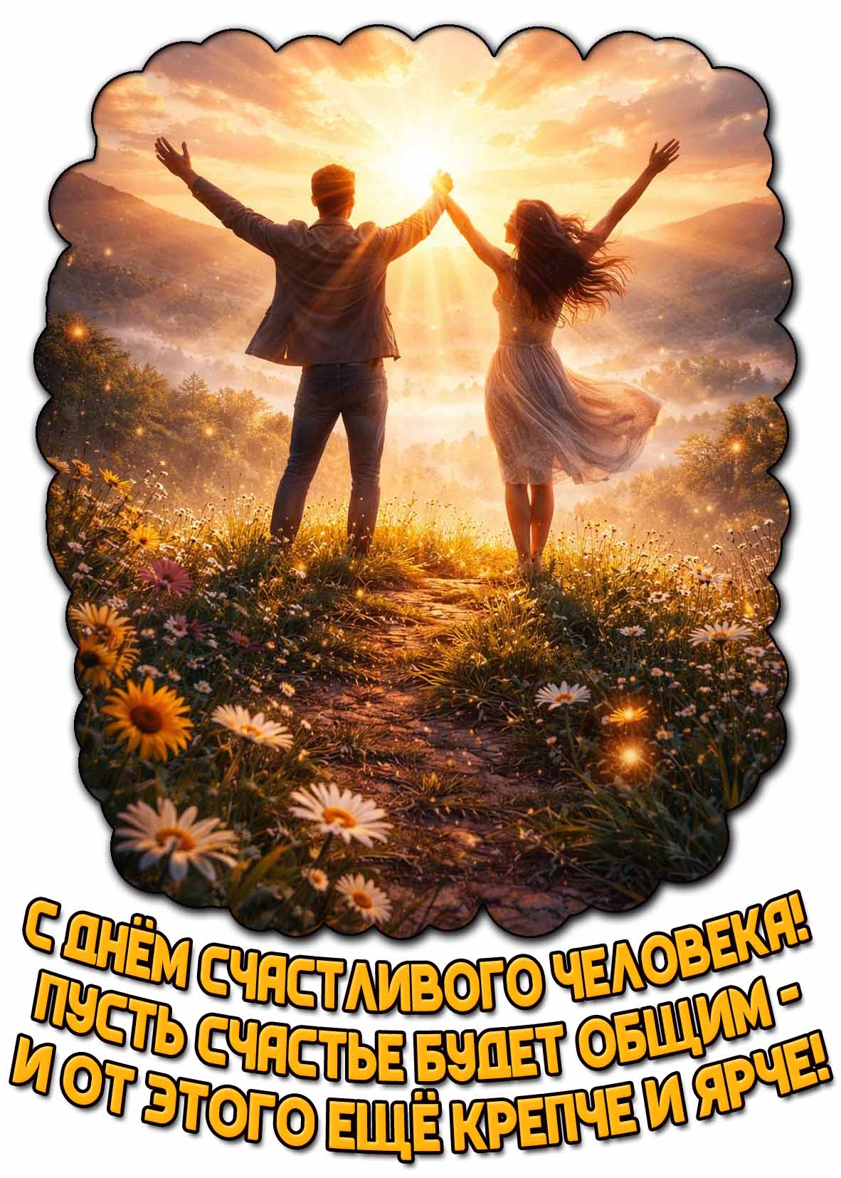 Картинка "С днём счастливого человека! Пусть счастье будет общим - и от этого ещё крепче и ярче!"