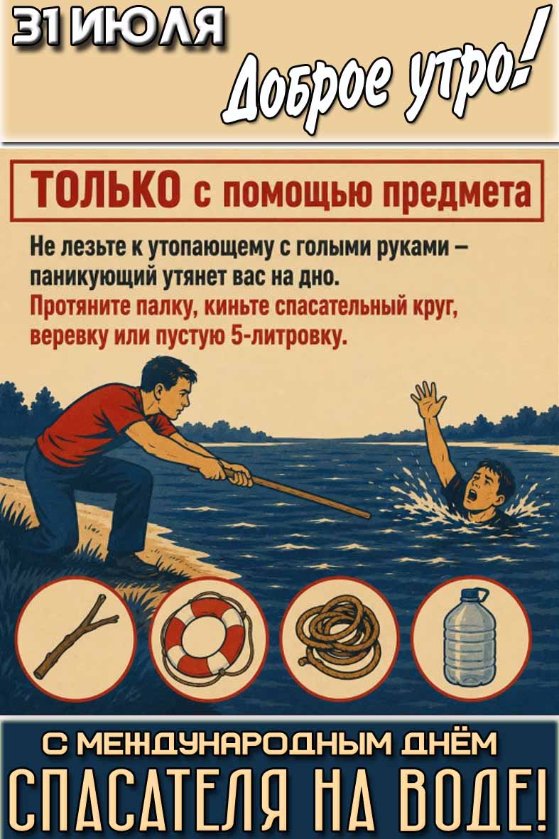 Открытка с инструкцией "31 июля доброе утро! С международным днём спасателя на воде!"