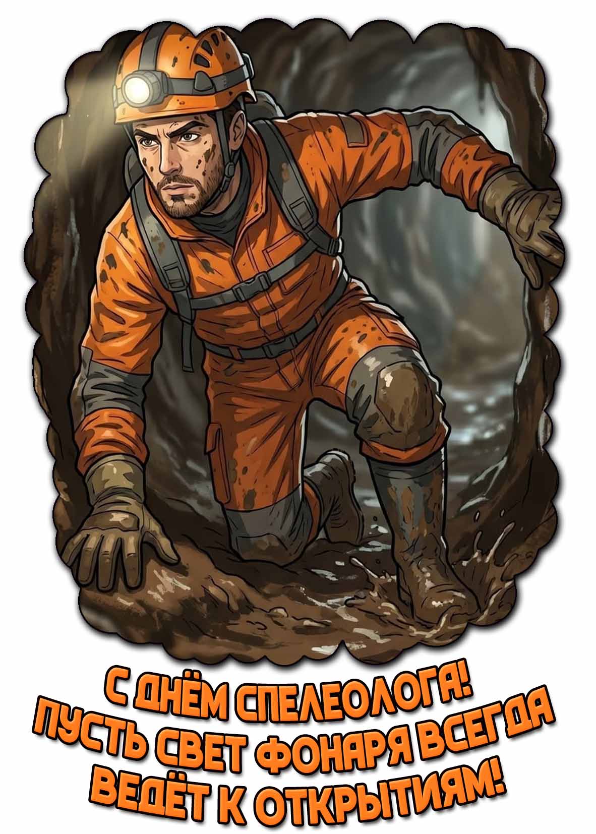 Открытка "С днём спелеолога! Пусть свет фонаря всегда ведёт к открытиям!"