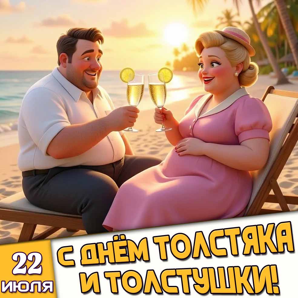 Открытка 22 июля - с днём толстяка и толстушки!