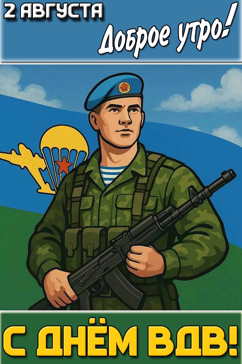 Открытка "2 августа доброе утро! С днём ВДВ!"