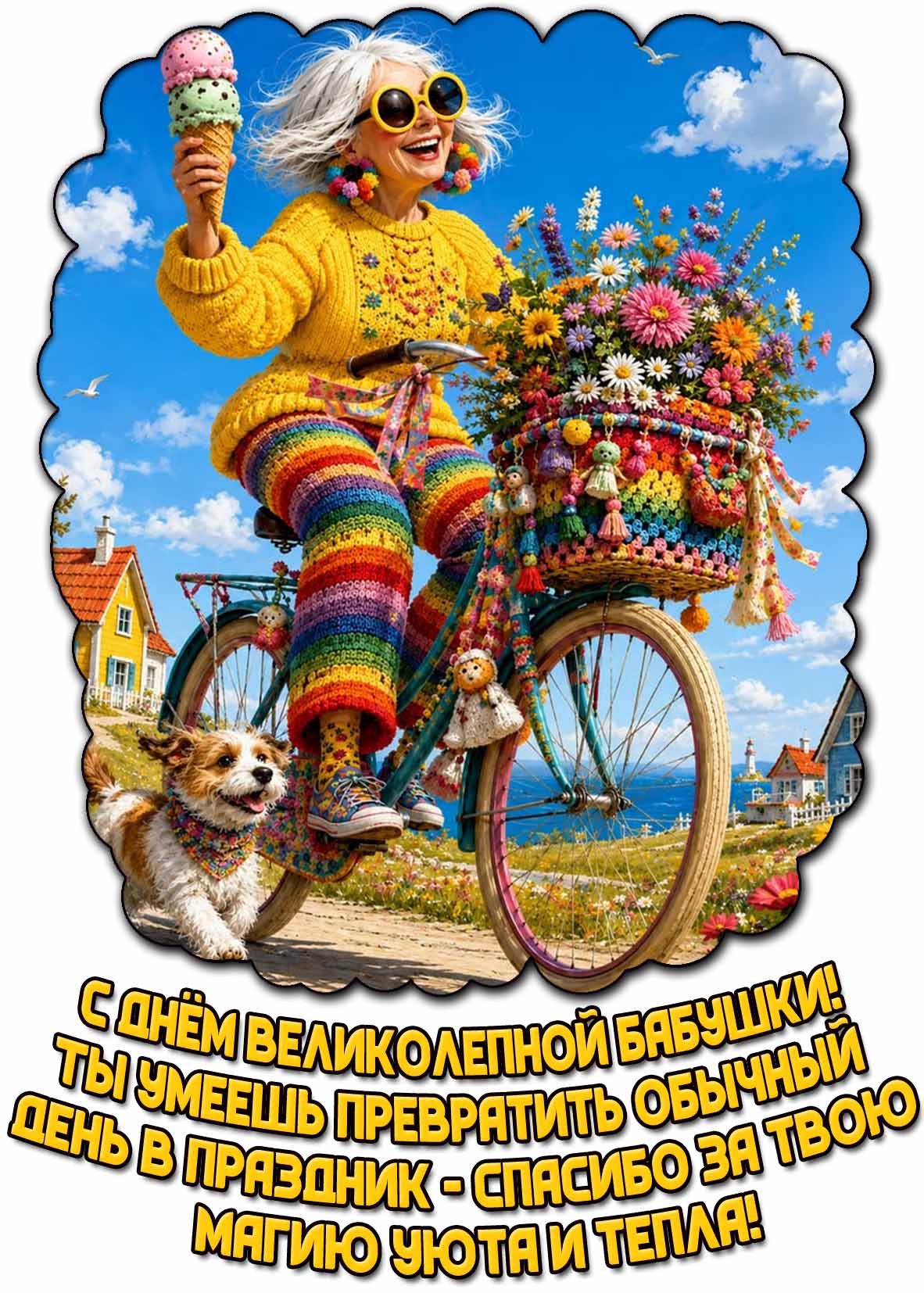 Открытка "С днём великолепной бабушки! Ты умеешь превратить обычный день в праздник - спасибо за твою магию уюта и тепла!"
