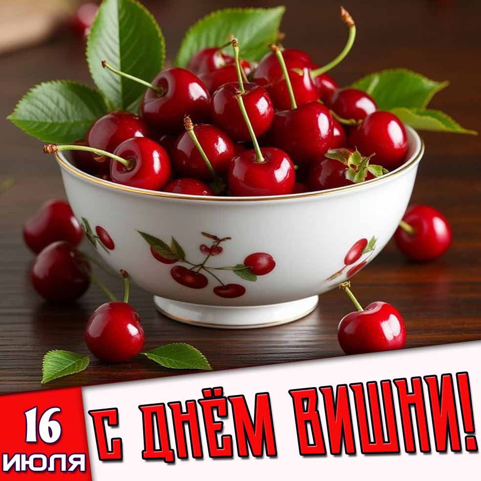 Открытка 16 июля - с днём вишни!