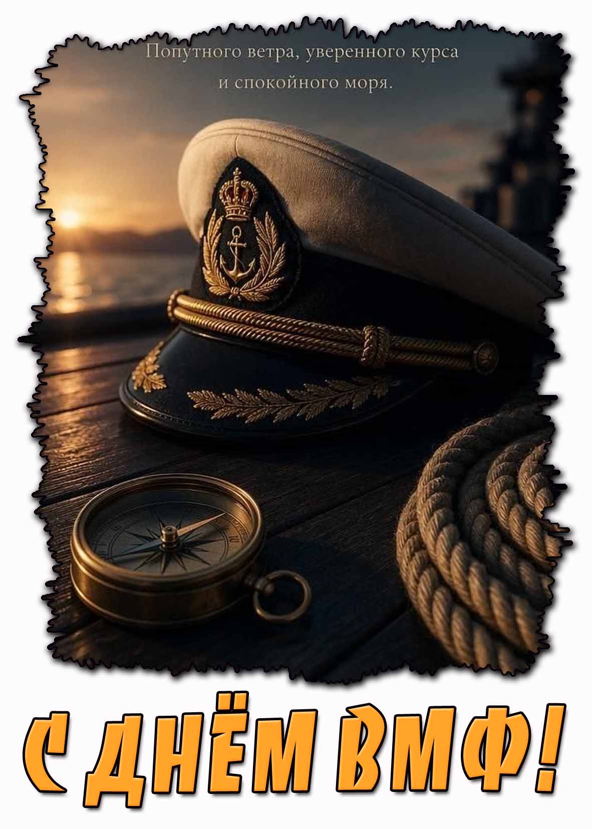 Открытка "С днём ВМФ! Попутного ветра, уверенного курса и спокойного моря!"