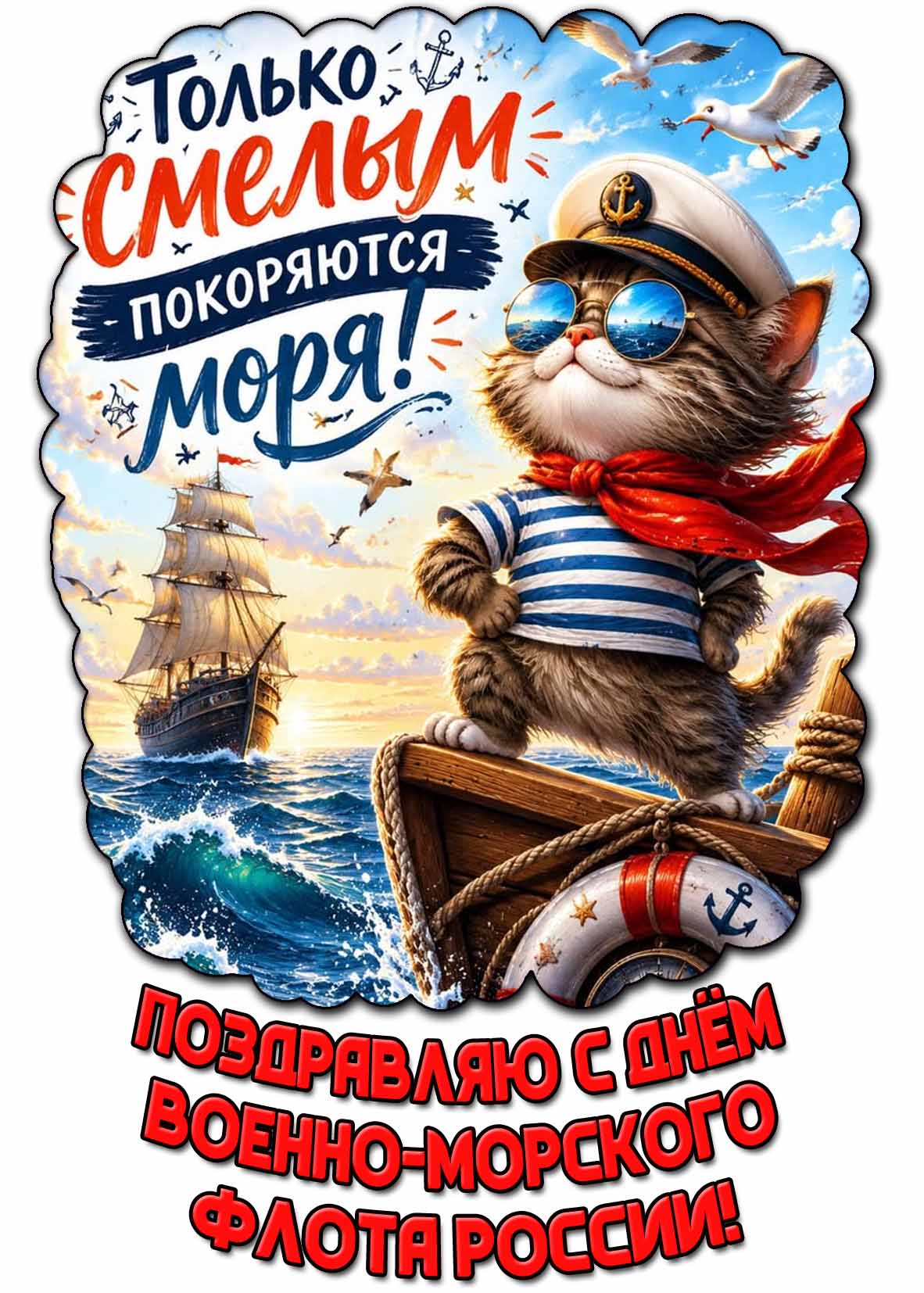 Прикольная открытка "Поздравляю с днём Военно-морского флота! Только смелым покоряются моря!"