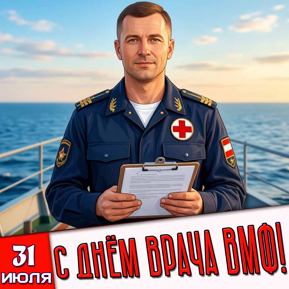 Открытка 31 июля - с днём врача ВМФ!