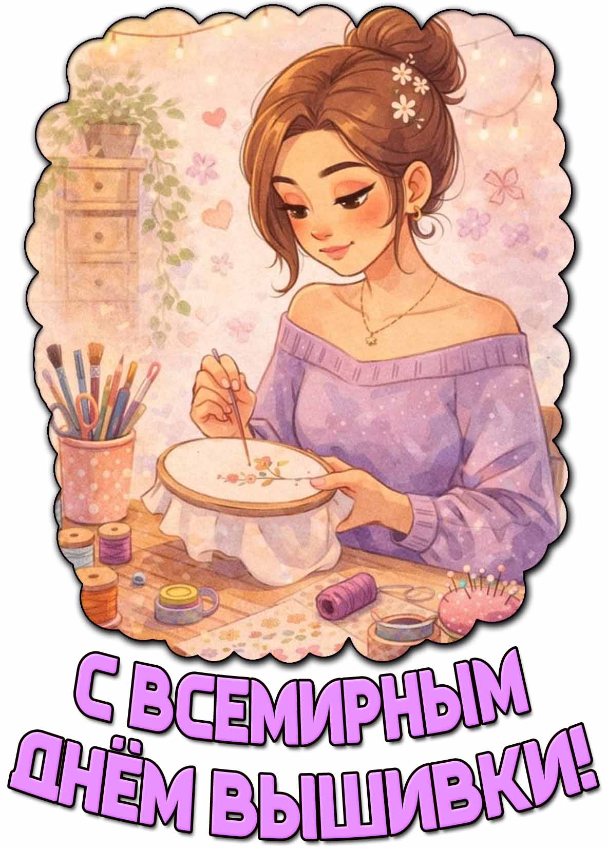 Открытка с Всемирным днём вышивки