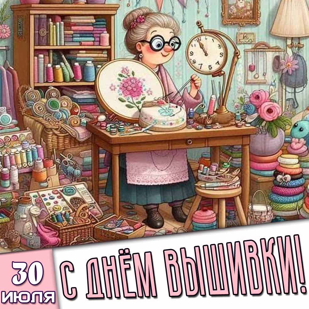 Прикольная открытка 30 июля - с днём вышивки!