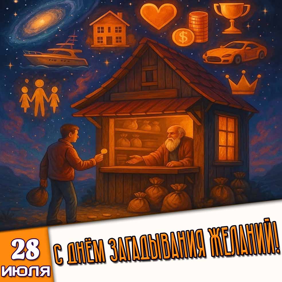 Открытка 28 июля - с днём загадывания желаний!