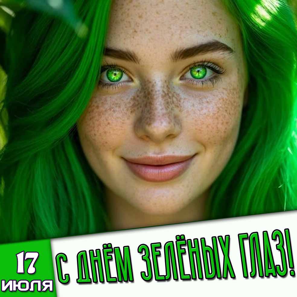 Открытка 17 июля - с днём зелёных глаз!