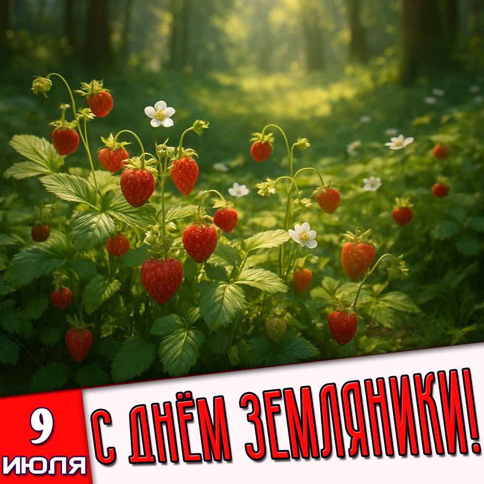 Открытка 9 июля - с днём земляники!