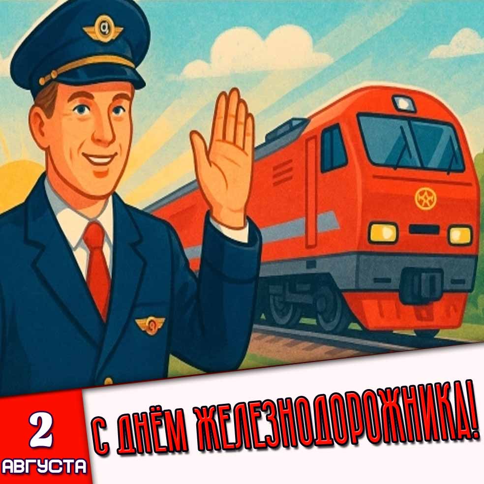 Открытка 2 августа - с днём железнодорожника!