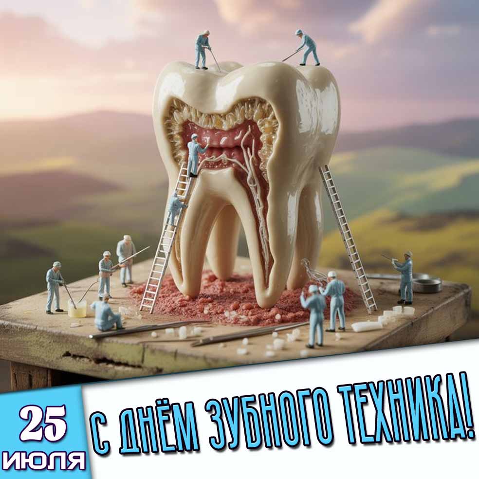 Открытка 25 июля - с днём зубного техника!