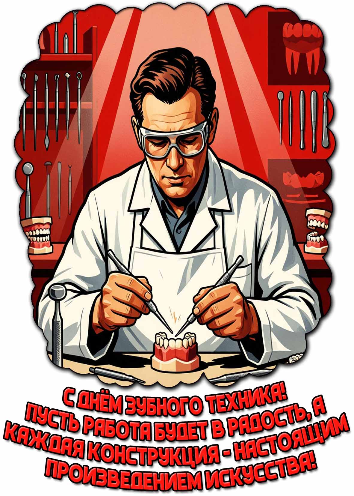 Картинка "С днём зубного техника! Пусть работа будет в радость, а каждая конструкция - настоящим произведением искусства!"