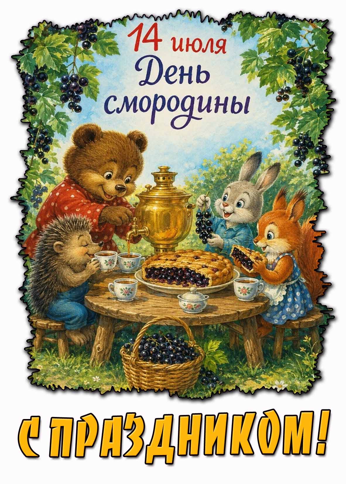 Детская картинка 14 июля - день смородины! С праздником!