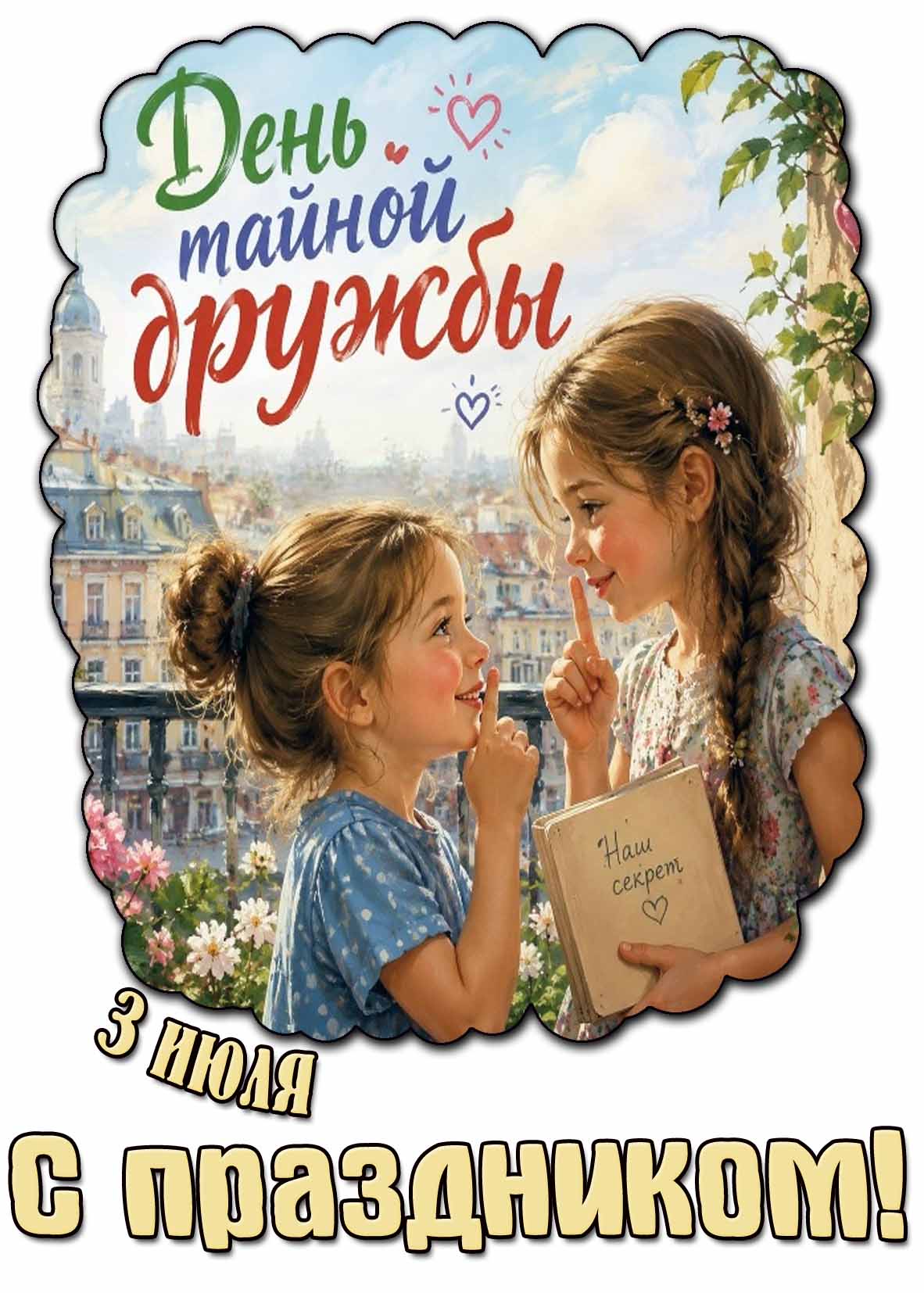 Детская открытка 3 июля - день тайной дружбы! С праздником!