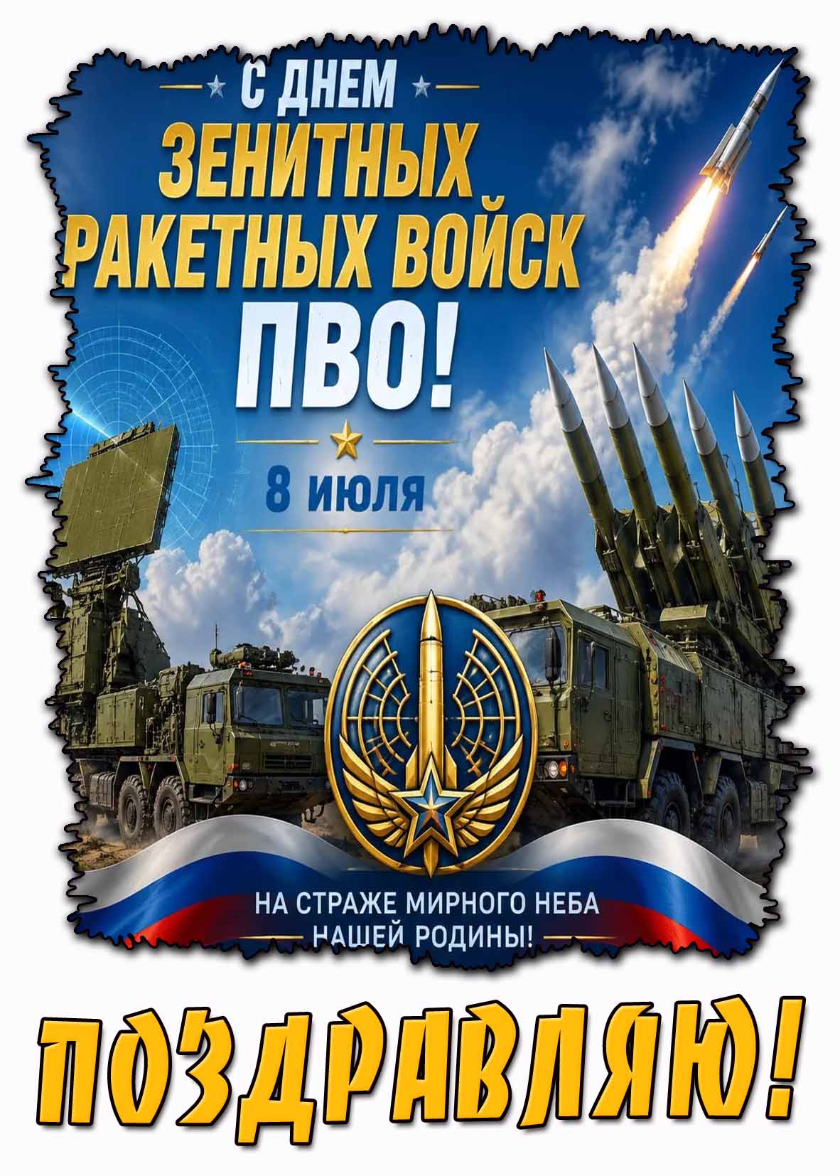 Картинка "С днём зенитных ракетных войск ПВО! На страже мирного неба нашей родины! Поздравляю!" - 8 июля