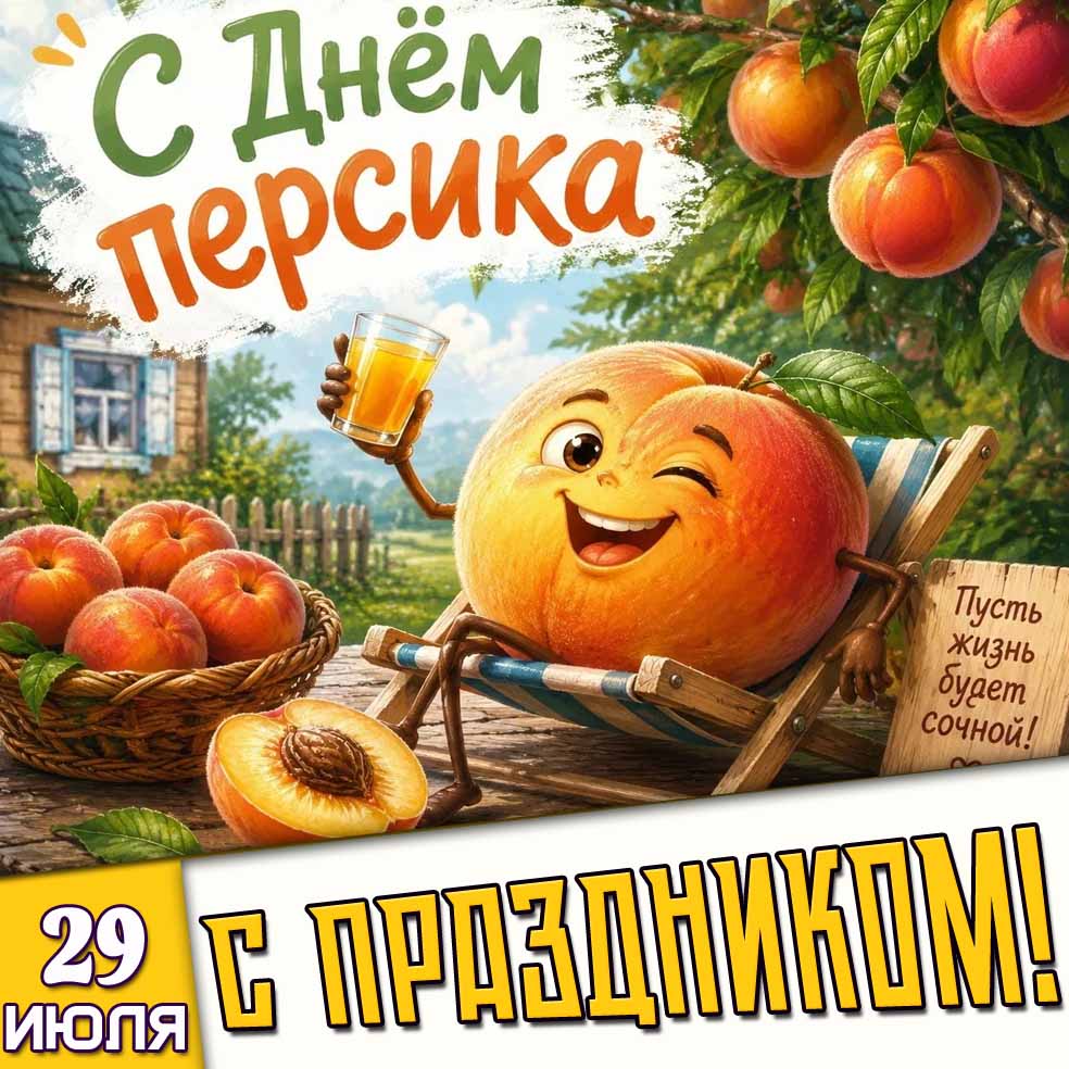Картинка 29 июля - с днём персика! Пусть жизнь будет сочной! С праздником!