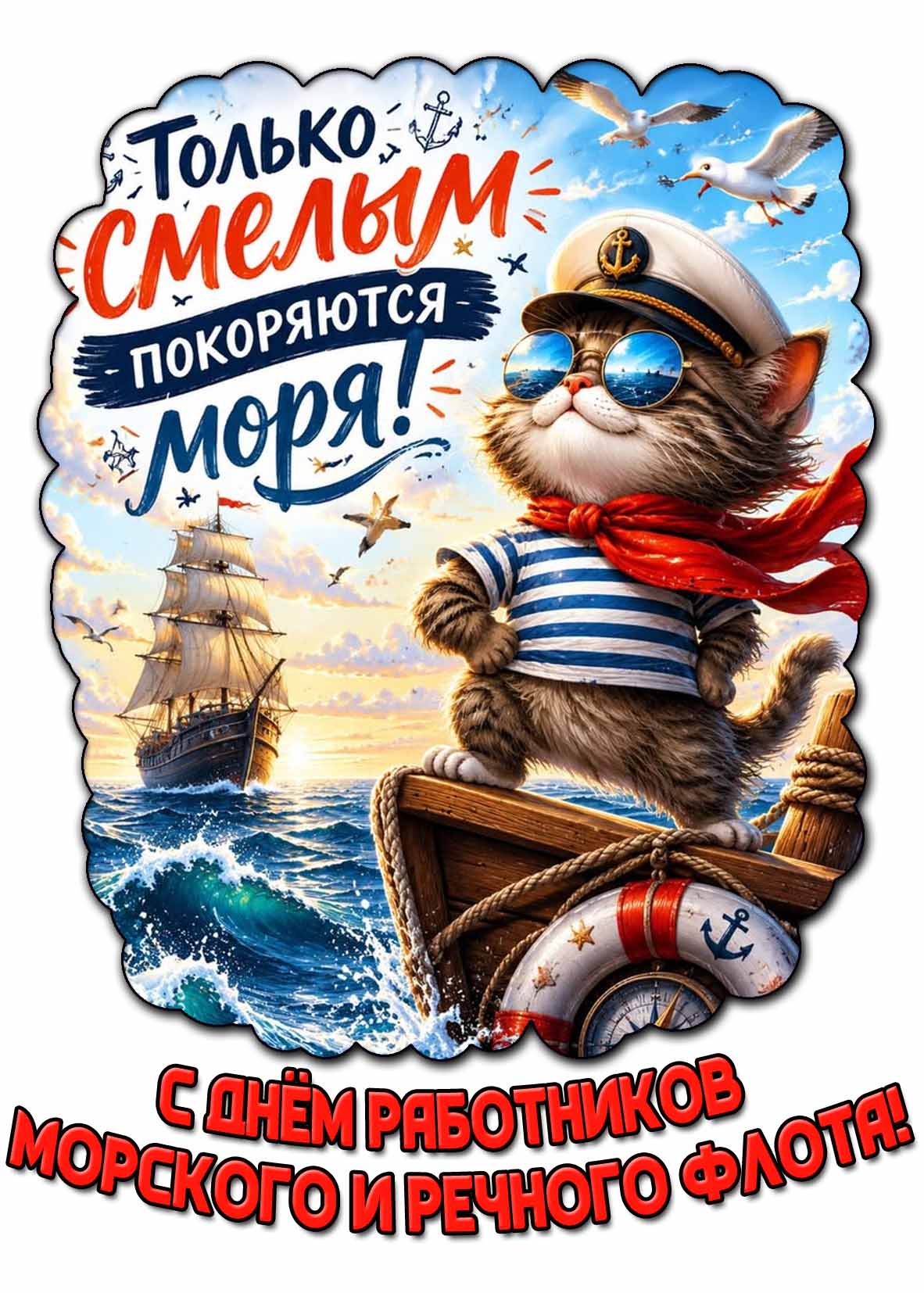 Прикольная картинка "С днём работников морского и речного флота! Только смелым покоряются моря!"