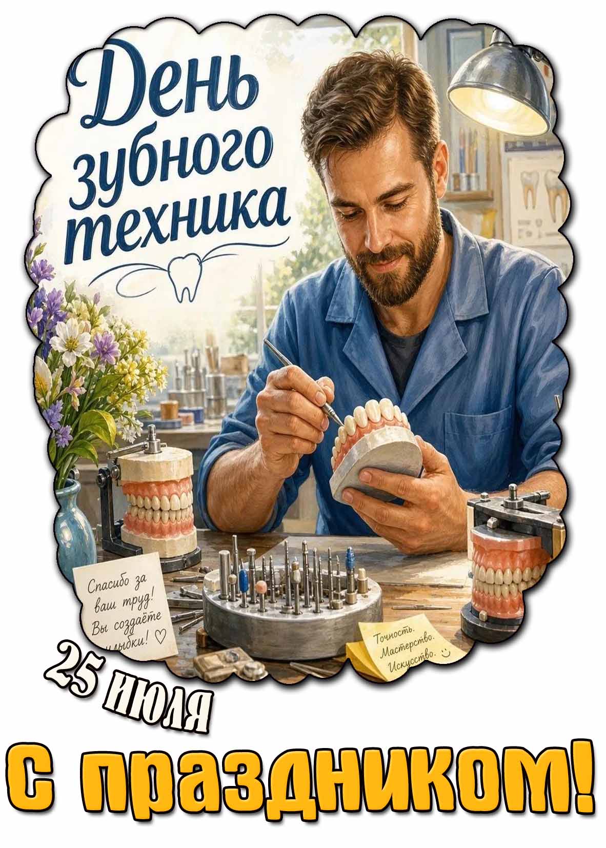 Картинка 25 июля - день зубного техника! Спасибо за ваш труд! Вы создаёте улыбки! С праздником!