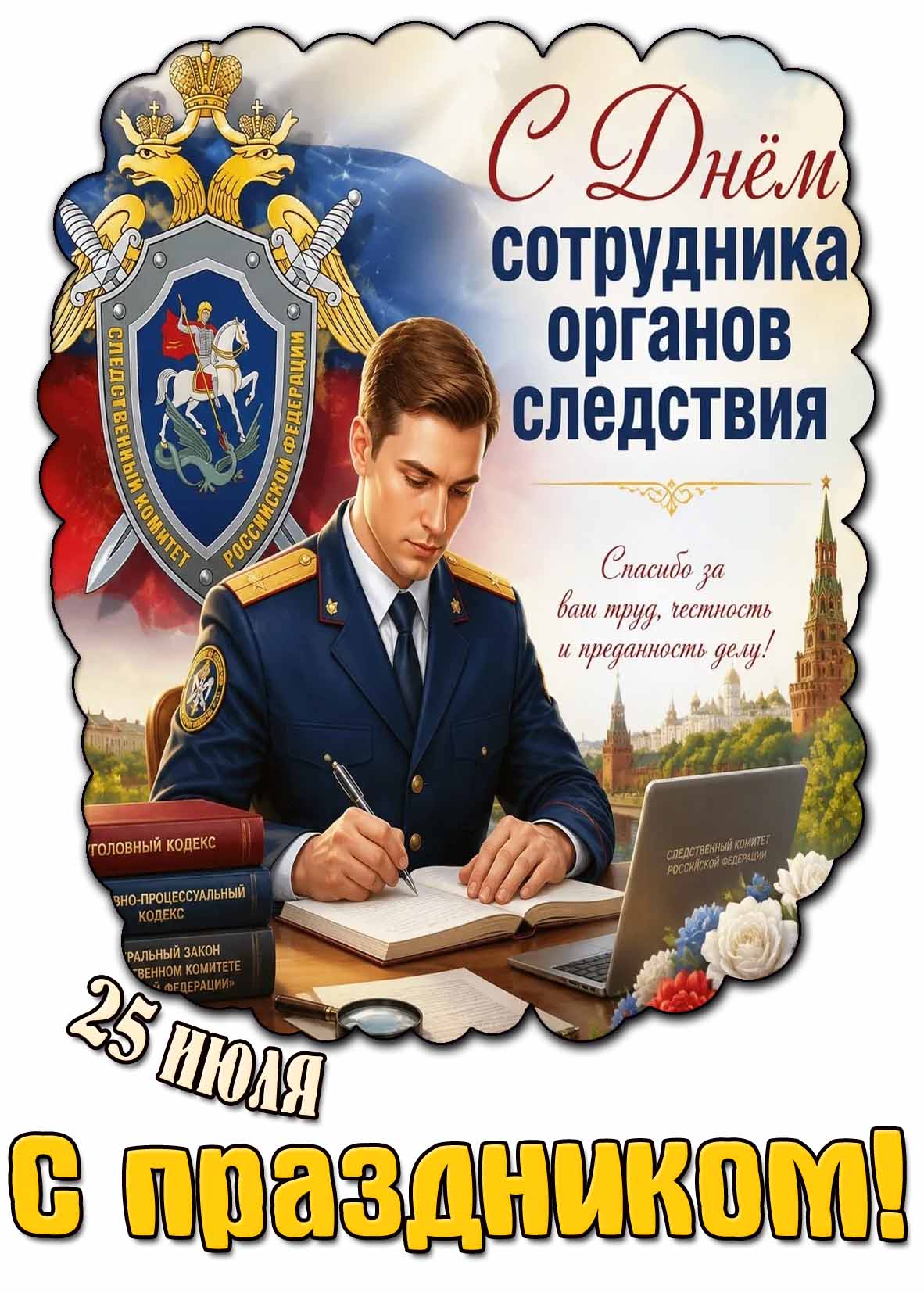 Картинка 25 июля - с днём сотрудника органов следствия! Спасибо за ваш труд, честность и преданность делу! С праздником!