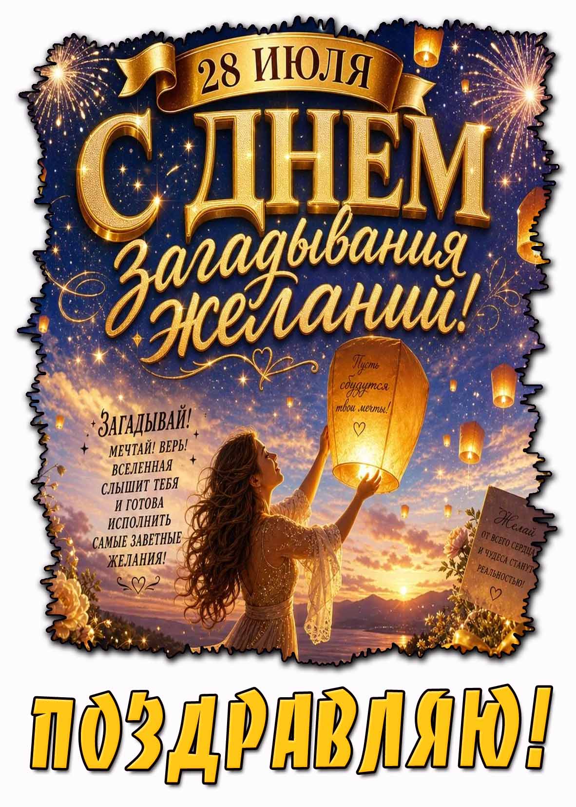 Картинка 28 июля - с днём загадывания желаний! Пусть сбудутся твои мечты! Поздравляю!