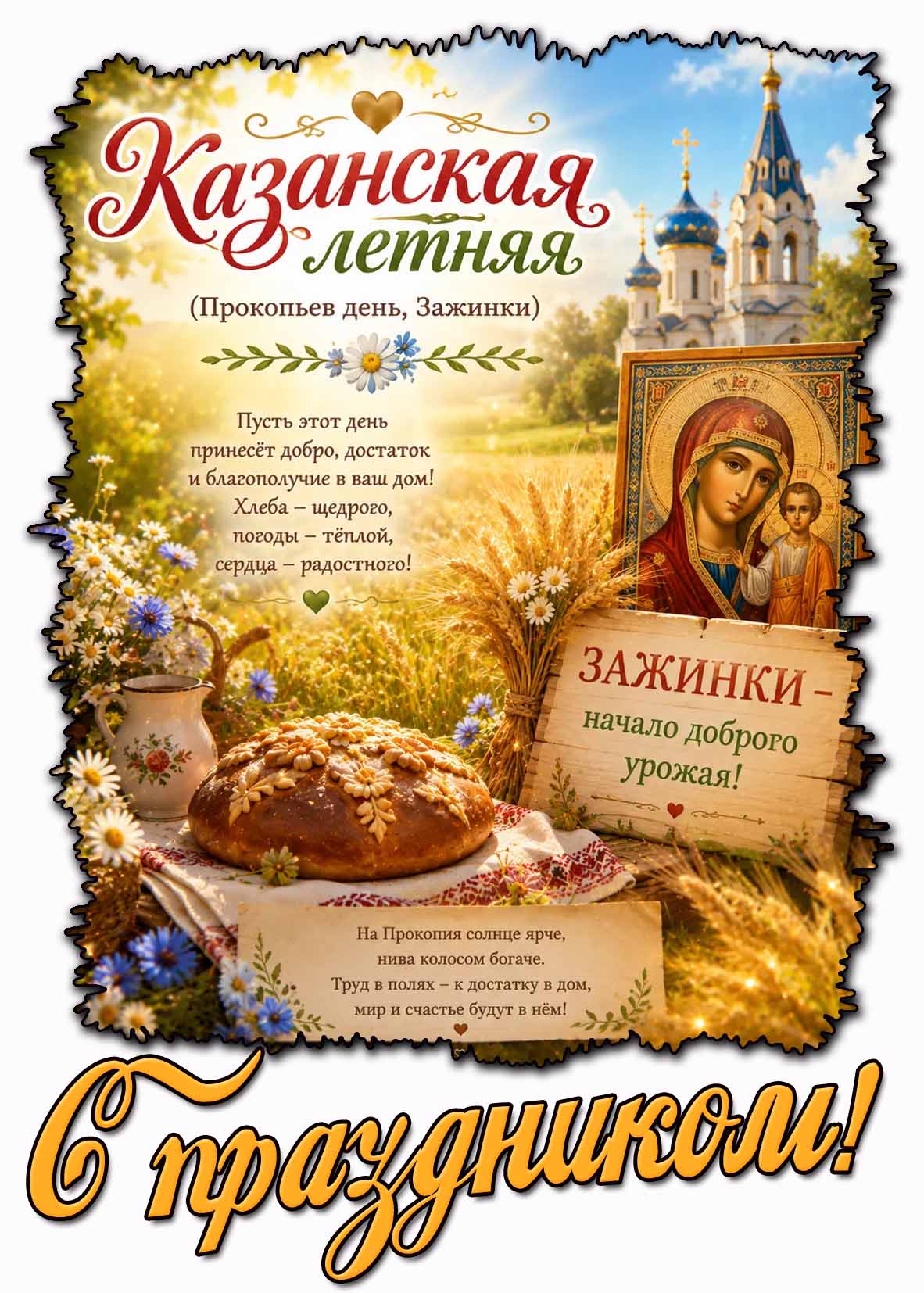 Картинка "Казанская летняя! Зажинки - начало доброго урожая! С праздником! Прокопьев день!"